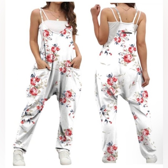 The Unbranded Brand Pants - White Onesie With Red Flowers And Pockets Size Medium Brand New in Package